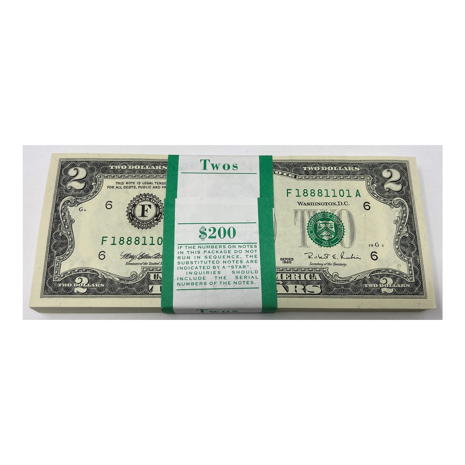 1995 $2 Federal Reserve Note BEP Pack, Withrow-Rubin, Crisp Uncirculated