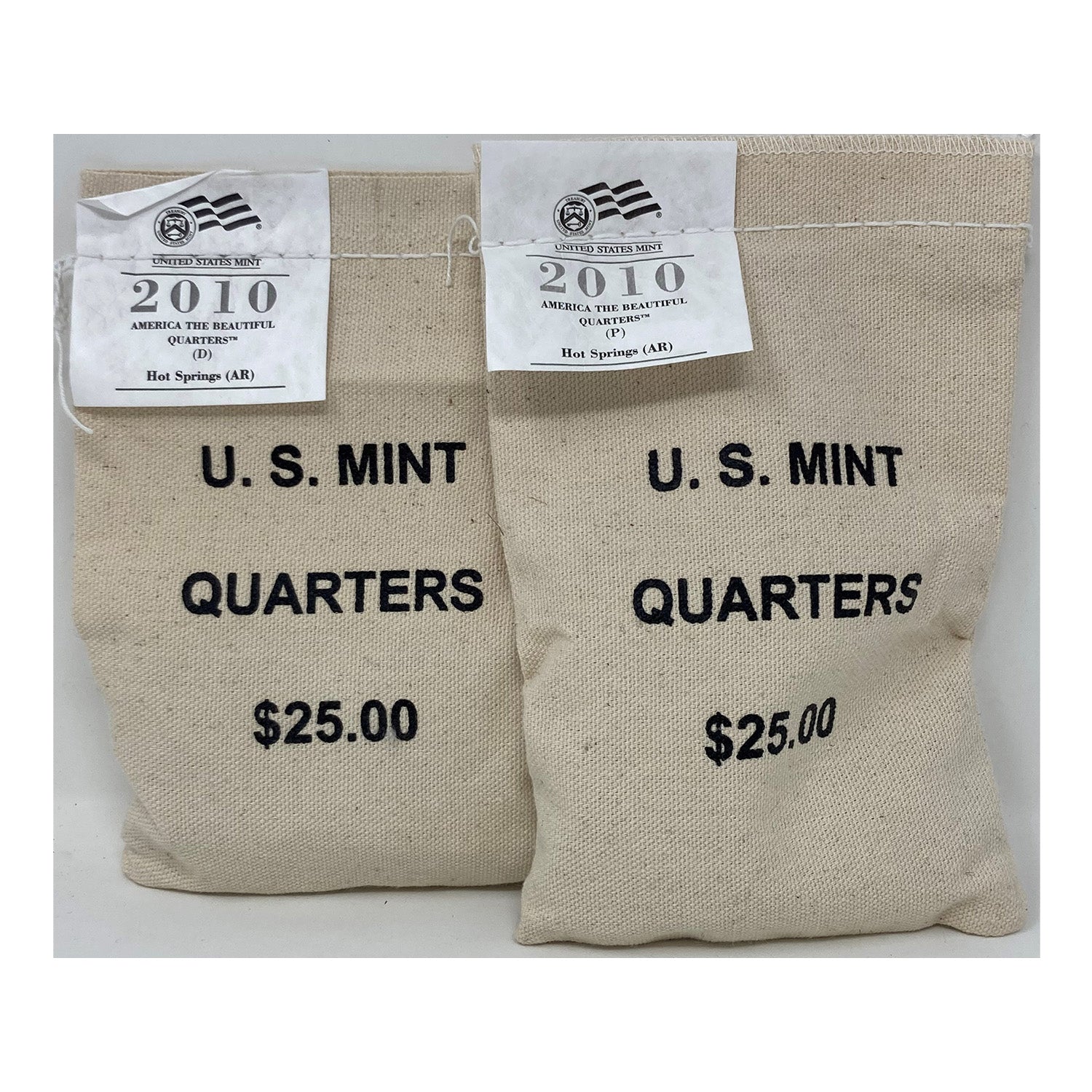 2010 U.S. Mint, Hot Springs America The Beautiful Quarters, $25 P+D UNC Bags