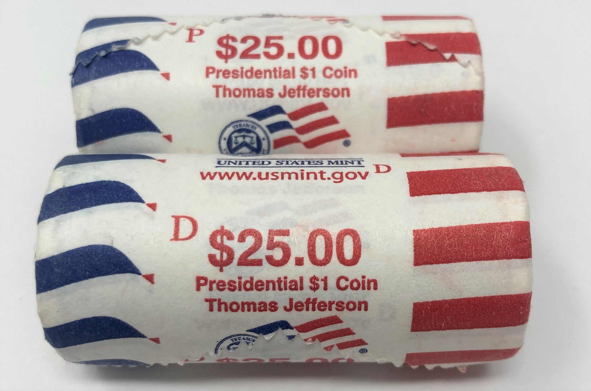 2007 Thomas Jefferson Presidential Dollar P&D U.S. Mint Rolls