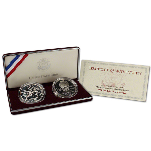 1995-P Olympic Track and Field and Cycling Commemorative Silver Dollar 2 Coin Set Proof