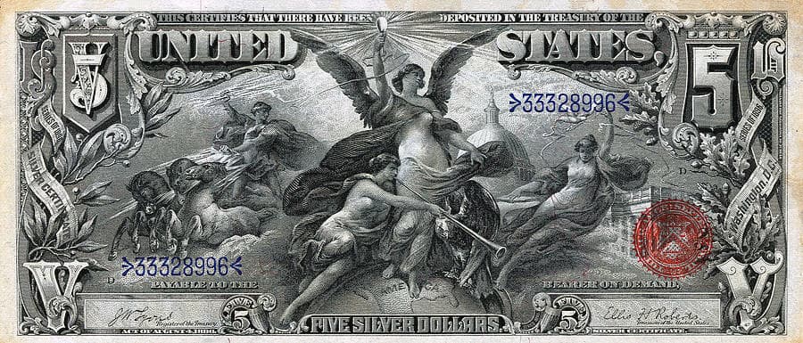 An 1896 $5 Silver Sertificate. Educational Series