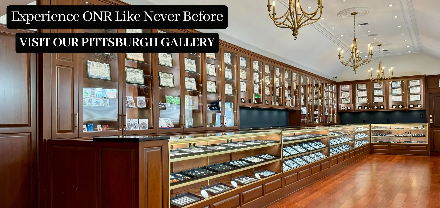  A photo of the Olevian Numismatic Rarities interior. Displays with our collection items in an elegant space.