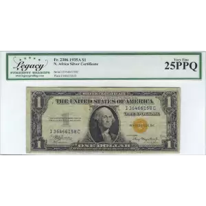 $1 1935-A yellow seal Emergency Notes Issued During WW2 2306