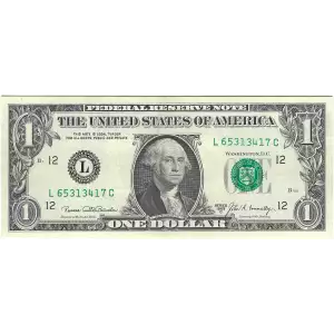 $1 1969-C. Green seal. Small Size $1 Federal Reserve Notes 1906-L