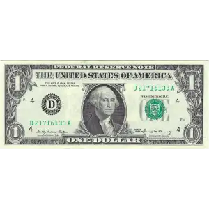 $1 1969 Green seal. Small Size $1 Federal Reserve Notes 1903-D