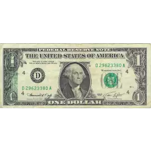 $1 1974 Green seal. Small Size $1 Federal Reserve Notes 1908-D