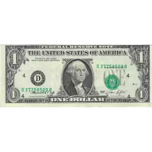 $1 1974 Green seal. Small Size $1 Federal Reserve Notes 1908-D