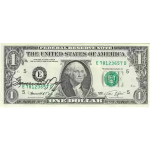 $1 1974 Green seal. Small Size $1 Federal Reserve Notes 1908-E