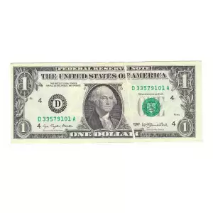 $1 1977 Green seal. Small Size $1 Federal Reserve Notes 1909-D