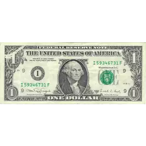 $1 1988-A. Green seal. Small Size $1 Federal Reserve Notes 1915-I