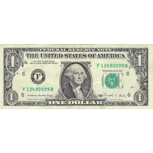 $1 1988 Green seal. Small Size $1 Federal Reserve Notes 1914-F