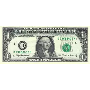 $1 1995 Green seal. Small Size $1 Federal Reserve Notes 1921-D