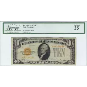 $10 1928 Gold Seal Small Size Gold Certificates 2400