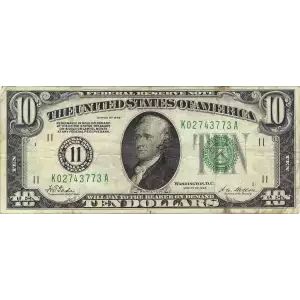 $10 1928 Green Seal Small Size $10 Federal Reserve Notes 2000-K