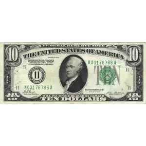 $10 1928 Green Seal Small Size $10 Federal Reserve Notes 2000-K