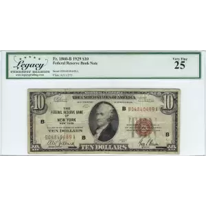 $10 1929 brown seal Small Federal Reserve Bank Notes 1860-B