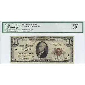 $10 1929 brown seal Small Federal Reserve Bank Notes 1860-D