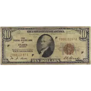 $10 1929 brown seal Small Federal Reserve Bank Notes 1860-F