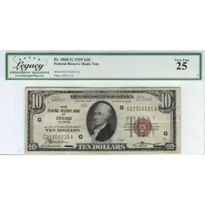 $10 1929 brown seal Small Federal Reserve Bank Notes 1860-G