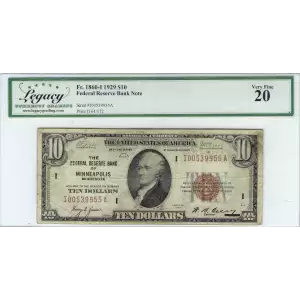 $10 1929 brown seal Small Federal Reserve Bank Notes 1860-I