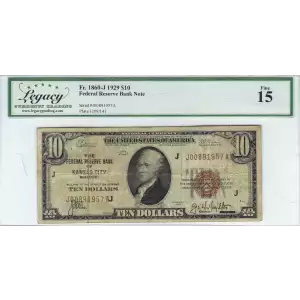 $10 1929 brown seal Small Federal Reserve Bank Notes 1860-J