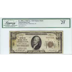 $10 1929 small brown seal. Small National Bank Notes 1801-1