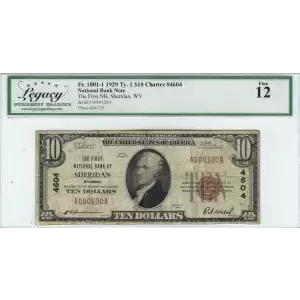 $10 1929 small brown seal. Small National Bank Notes 1801-1