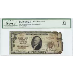 $10 1929 small brown seal. Small National Bank Notes 1801-1