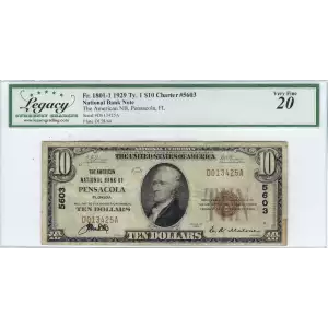 $10 1929 small brown seal. Small National Bank Notes 1801-1