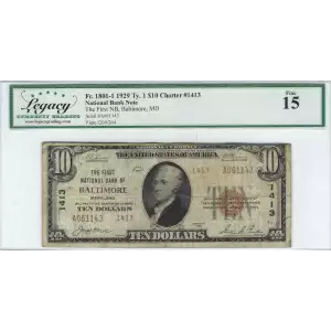 $10 1929 small brown seal. Small National Bank Notes 1801-1