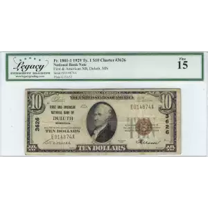 $10 1929 small brown seal. Small National Bank Notes 1801-1