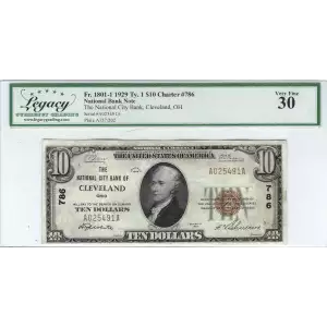 $10 1929 small brown seal. Small National Bank Notes 1801-1