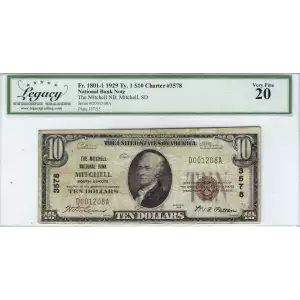 $10 1929 small brown seal. Small National Bank Notes 1801-1