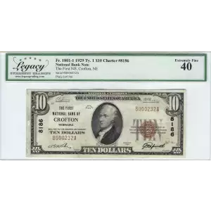 $10 1929 small brown seal. Small National Bank Notes 1801-1
