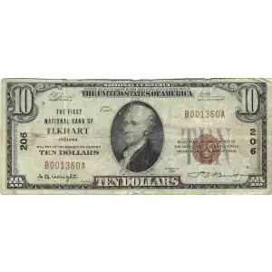 $10 1929 small brown seal. Small National Bank Notes 1801-1