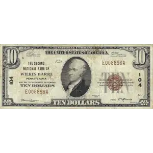 $10 1929 small brown seal. Small National Bank Notes 1801-1