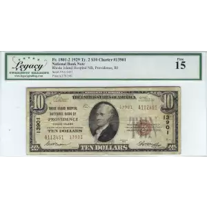 $10 1929 small brown seal. Small National Bank Notes 1801-2