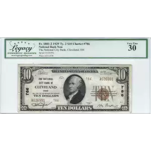 $10 1929 small brown seal. Small National Bank Notes 1801-2