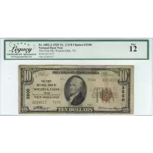 $10 1929 small brown seal. Small National Bank Notes 1801-2