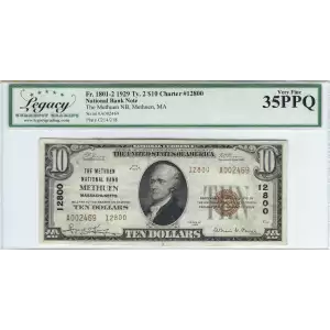$10 1929 small brown seal. Small National Bank Notes 1801-2