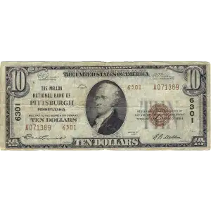 $10 1929 small brown seal. Small National Bank Notes 1801-2