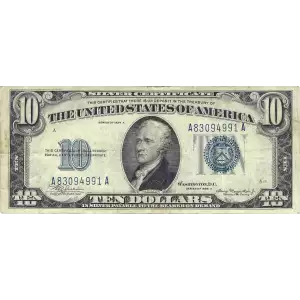 $10 1934-A blue seal. Small Silver Certificates 1702