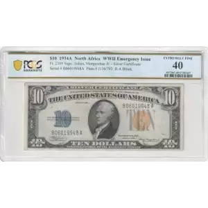 $10 1934-A yellow seal Emergency Notes Issued During WW2 2309 (2)