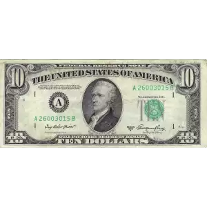 $10 1950-A.  Small Size $10 Federal Reserve Notes 2011-A