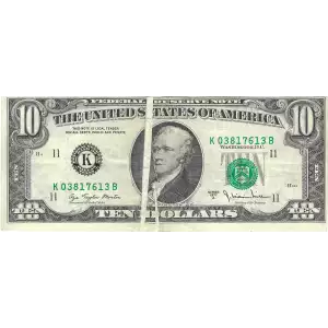 $10 1977-A. Treasury seal. Small Size $10 Federal Reserve Notes 2024-K