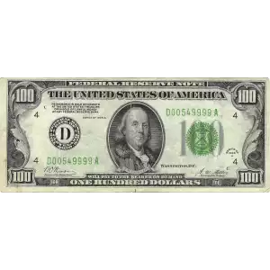 $100 1928-A.  Small Size $100 Federal Reserve Notes 2151-D