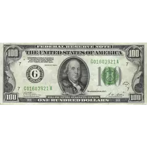 $100 1928-A.  Small Size $100 Federal Reserve Notes 2151-G