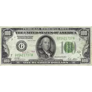$100 1928-A.  Small Size $100 Federal Reserve Notes 2151-G