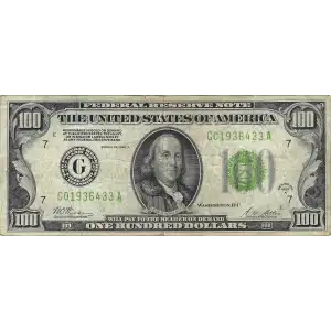 $100 1928 Green seal Small Size $100 Federal Reserve Notes 2150-A