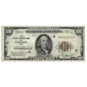 $100 1929 brown seal Small Federal Reserve Bank Notes 1890-B (2)